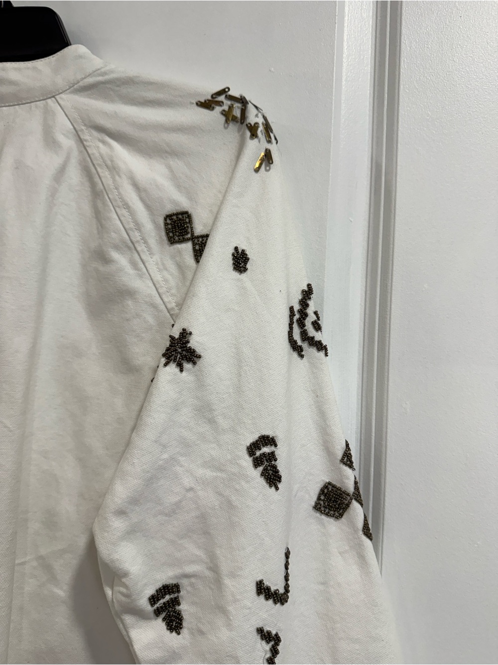 Chico's Beaded Aztec Southwestern Full Zip Jacket White Cream Size 2 Large - Picture 10 of 14